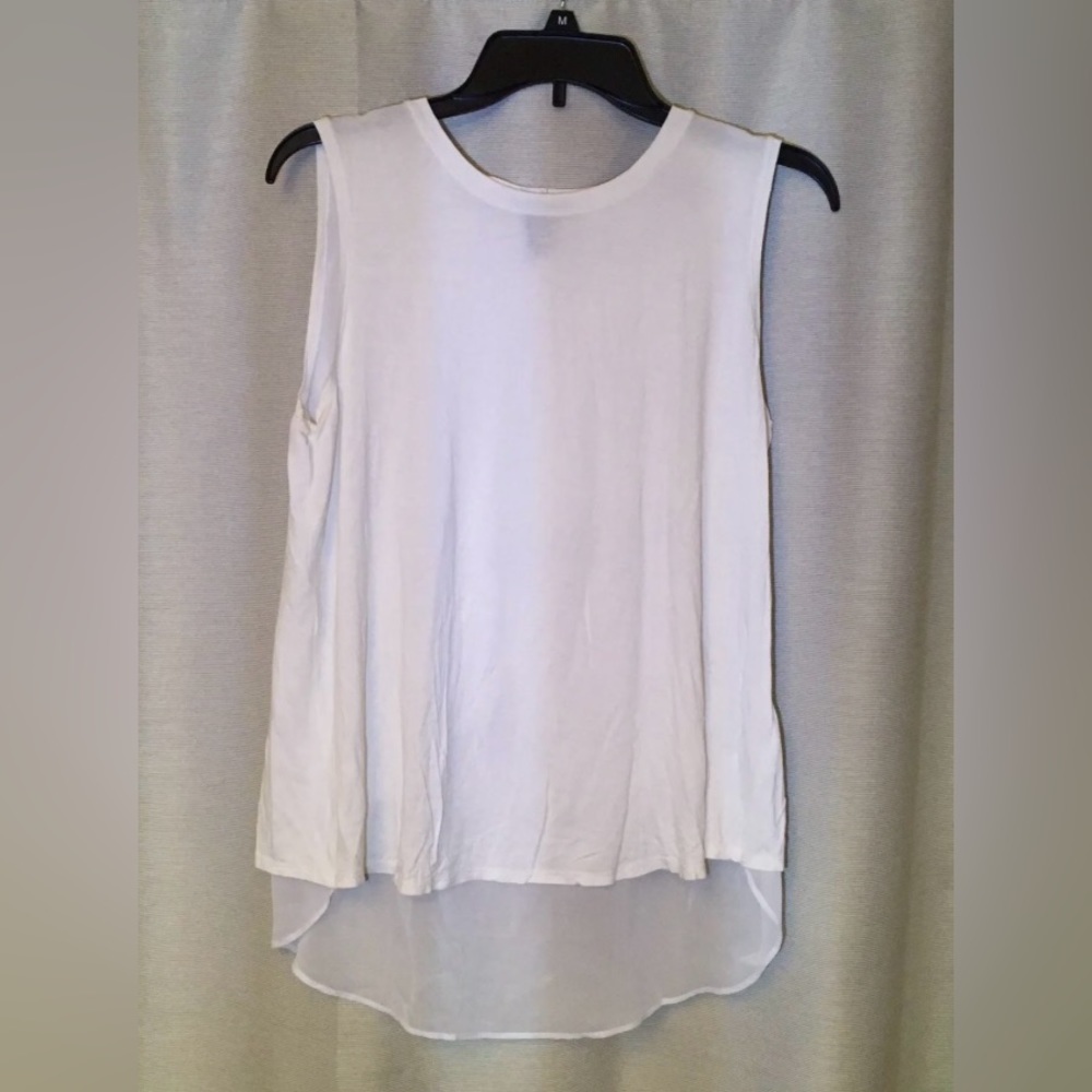 Kenneth Cole White Sheer Insert Drape Back Tank Size Large GUC - Picture 3 of 6